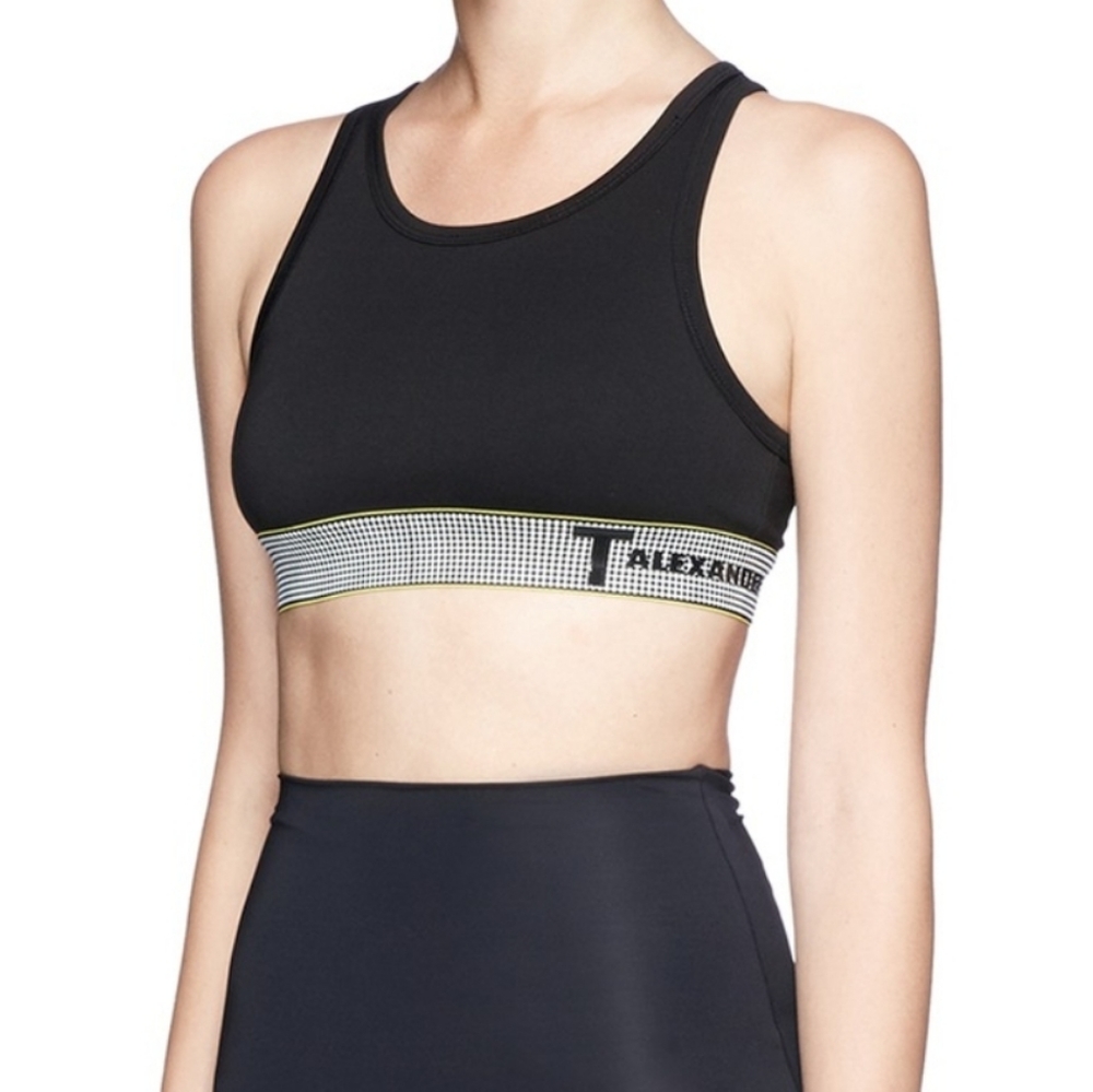 T Alexander Wang $160 Black Jersey Logo Sports Bra